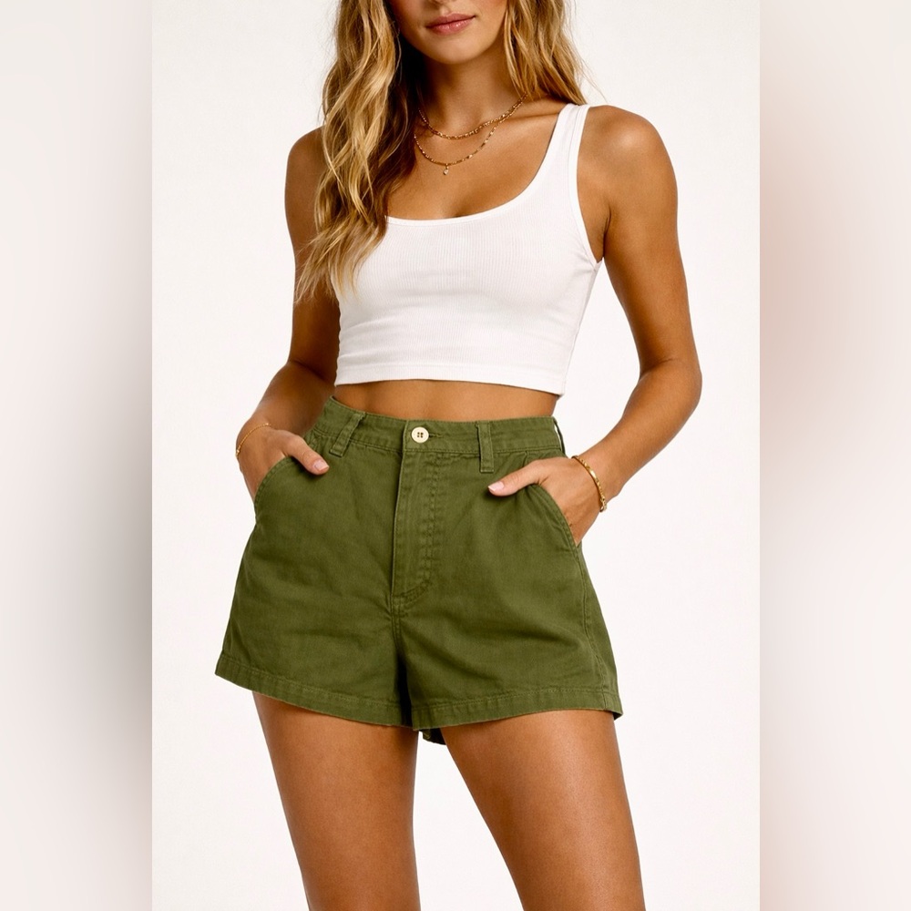 RVCA Avocado Green Button Fly Shorts 27 Waist Cotton Vacation
